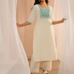 Off White Yoke Design Cotton Straight Kurta