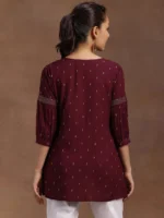 Wine Woven Design Rayon A-Line Kurti - Image 3
