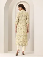 Beige Printed Silk Blend Straight Kurta - Image 3