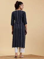 Navy Blue Woven Design Rayon Straight Kurta - Image 3