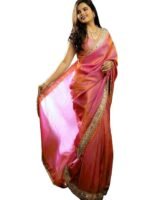 Women's Tissue Embellished Lace Work Saree with Unstitched Blouse Piece