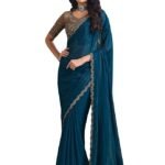 Women's Multicolor Georgette Solid Saree with Unstitched Blouse Piece