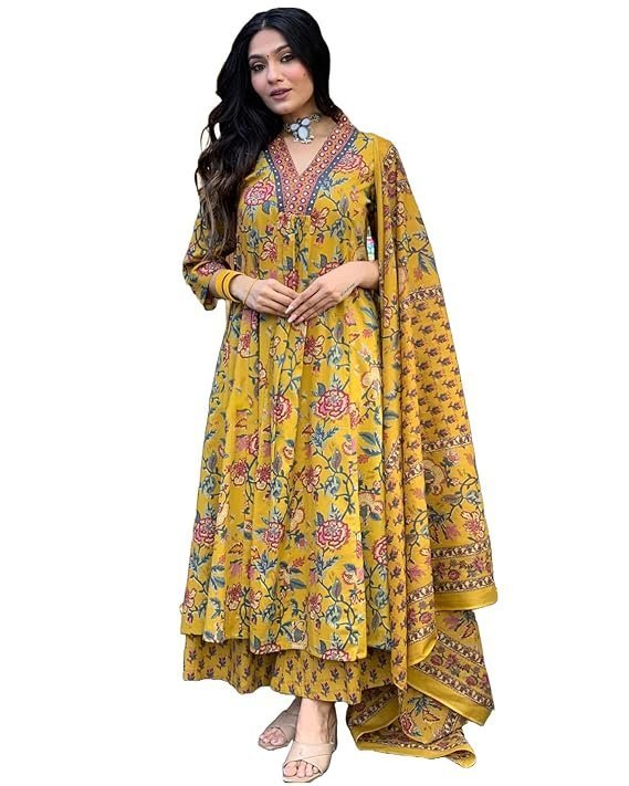 71mX4WATh-L._SX569_.jpg Women's Rayon Blend Anarkali Printed Kurta with Palazzo & Dupatta - Image 1