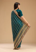 Peacock Blue Gold Zariwork Soft Raw Silk Saree - Image 2
