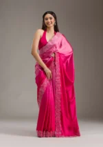 Rani Pink Swarovski Satin Saree - Image 3