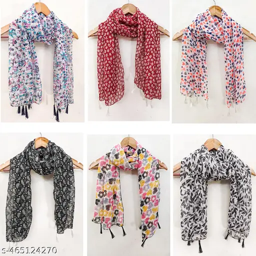 fzkv7_512.webp Floral Georgette Tassel Scarf Set - Image 1